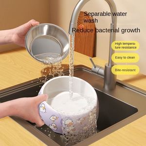 Bol pour chien et chat en acier inoxydable et plastique, double couche, antidérapant, léger, écologique, personnalisable, de luxe - Product Image 5