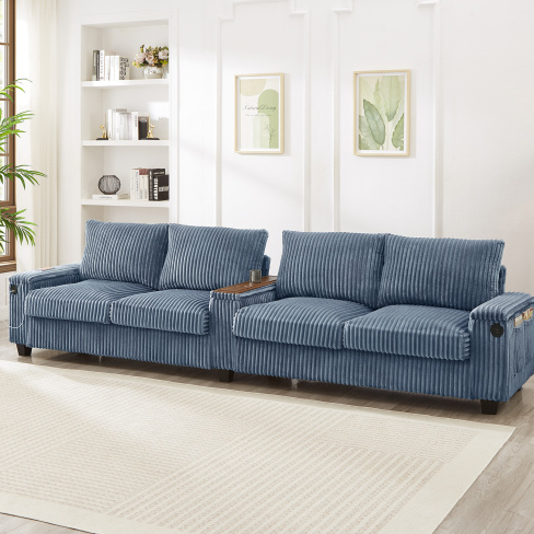 Blue + Corduroy + 4 Seat + Foam