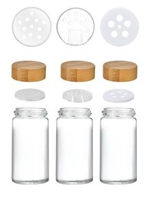 Pot à épices rond personnalisé de 90 ml, 120 ml, 4 oz, bouteille en verre pour poivre et assaisonnements avec couvercle en bambou et en bois - Product Image 6