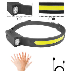 Lampe frontale intelligente à détecteur de mouvement XPE COB LED rechargeable 2000mAh avec bande réglable pour la pêche nocturne et l'utilisation en extérieur - Product Image 1