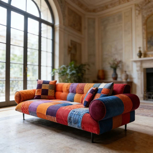 Sofá de Terciopelo Vintage de Alta Calidad con Diseño de Patchwork - Sofá de Dos Plazas Extra Grande y Colorido con <span class=keywords><strong>Brazos</strong></span> Acolchados para Sala de Estar u Hotel - Product Image 3