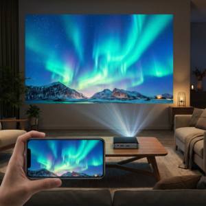 Mini projecteur DLP 1080P Android 11 P60 certifié OEM EU <span class=keywords><strong>avec</strong></span> fonctions de vue intelligentes 2G RAM et miroir d'<span class=keywords><strong>écran</strong></span> - Product Image 4