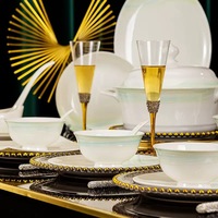 Service de table de luxe haut de gamme en porcelaine fine, glaçure céladon unique, bord doré, cadeau de mariage, vaisselle pour la maison et usage quotidien familial