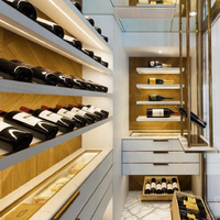 Cave à vin traditionnelle en bois massif écologique sur mesure avec vitrine pour bar à domicile et salon