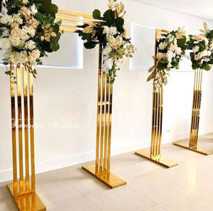 Wedding <b>Party</b> Metal Floral Archway Ceremony Arch Wrought Iron <b>Backdrop</b> Arch Stand Shiny Gold Metal Arch Stand - Product Image 5