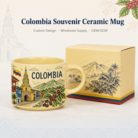 Tasses en céramique Souvenir de Colombie avec motif drapeau et monuments, tasses à café et à lait en porcelaine, fournisseur en gros OEM ODM personnalisé