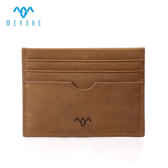 Luxury Small Business Crazy Horse Leather Wallet Pattern With Embossed Custom Logo Real Genuine Leather Credit Card Holder