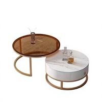 Ensemble de tables basses gigognes au design contemporain avec plateau en pierre frittée durable, structure en fer, hauteur réglable, gain de place, léger