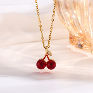 Collier pendentif RINHOO en acier inoxydable 316L couleur or cerise <span class=keywords><strong>rouge</strong></span> vin pour femme, bijou de personnalité, cadeau de mariage ou de fête - Product Image 4