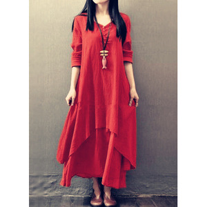 Women's Cotton <b>Linen</b> Dress White Solid Color Fake <b>Two</b> <b>Piece</b> Long Tea Ceremony Attire Plus Size MLXL2XL3XL4XL5XL - Product Image 3