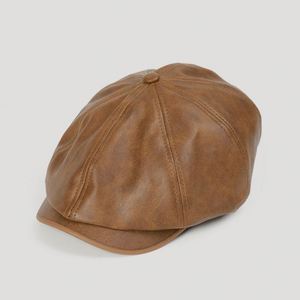 Gorra de Cuero Sintético Casual para Hombre y Mujer, Estilo Británico, Tendencia de Moda Otoño-Invierno 2025, Gorra Newsboy de 8 Paneles para Exteriores - Product Image 1