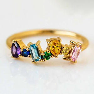 Anillo de Piedras Preciosas Q522, Oro de 18K, Engaste de Garras, Piedras Multicolores, Unisex, Uso Diario - Product Image 1