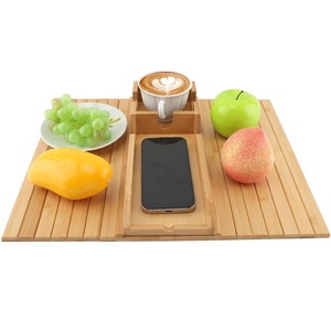 Table d'accoudoir de canapé en bambou, plateau anti-chute <span class=keywords><strong>pour</strong></span> canapé avec porte-gobelet amovible, plateau pliable avec <span class=keywords><strong>sous</strong></span>-verres <span class=keywords><strong>pour</strong></span> canapé - Product Image 2