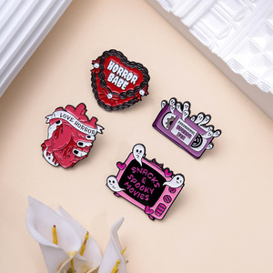 4 Style Pink Ghost Films Monsters Theme Horror Heart Tape Enamel Pins I Love Horror Movies TV Letter Adventure Lovers Badges - Product Image 2