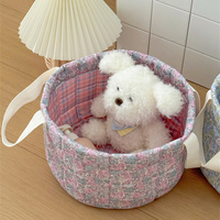 Panier de rangement matelassé de luxe à motif floral pastoral, panier à linge domestique lavable à la main avec poignée pour sous-vêtements, jouets et articles divers
