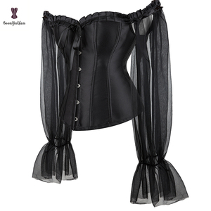 Corsé de manga larga acampanada para mujer Busty Ladies Tops Fajas de cuerpo gótico vintage con correa fuera del hombro - Product Image 3