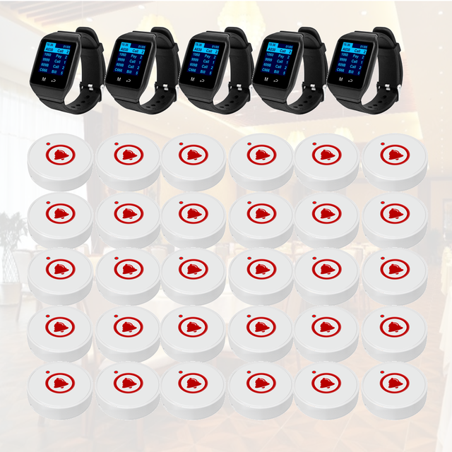 Wireless Restaurant Pager System Calling System with Waterproof Watch Pager Call Buttons Bell with One Key