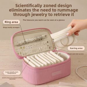 Étui de rangement pour bijoux en polyester texturé doux, grande capacité, boîte de rangement de voyage à fermeture éclair pour boucles d'oreilles, bagues, bracelets, joncs - Product Image 3