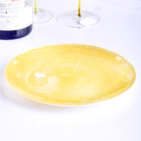 Assiettes de présentation en verre de luxe écologiques de 33 cm pour la maison, gravées, pour mariage, vert et jaune, vente en gros