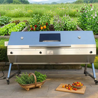 Barbecue moderne robuste en acier inoxydable résistant à la rouille, combiné gaz et charbon de bois, avec rôtissoire automatique 15W, finition brossée