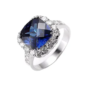 Single Stone Ring Designs Jewellery Stone Jewelry With Zircon Diamond Shaped Big Blue Silver Gold Plated Customized Size