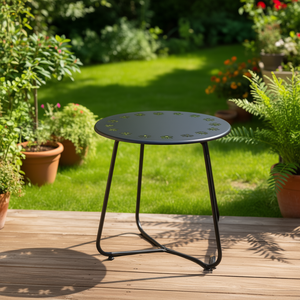 Steel Outdoor <b>Side</b> <b>Table</b> Black <b>Round</b> With Flower Cut Outs For Yard Balcony Garden Patio Furniture - Product Image 2