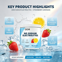 Électrolytes sans sodium en marque blanche OEM, 60 portions, 123g, saveur fraise-citron, approvisionnement en gros, marque personnalisée