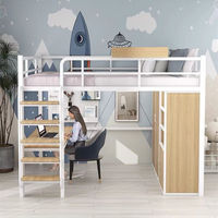 Lit mezzanine multifonctionnel avec cadre en fer épais et bureau surélevé pour petits appartements, armoire sous le lit