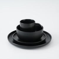 Service de table en céramique noire glacée élégante, assiettes, bols et tasses pour la cuisine à domicile, les repas quotidiens, la table de café, le restaurant moderne