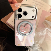 Coque rose à étoiles et pois pour iPhone 17 Pro Max, avec petit support magnétique pour iPhone 16, motif dessin animé doré