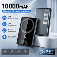 Batterie externe magnétique sans fil de haute qualité 10000 mAh en verre trempé, charge magnétique sans fil PD 20W avec support de téléphone OEM ODM