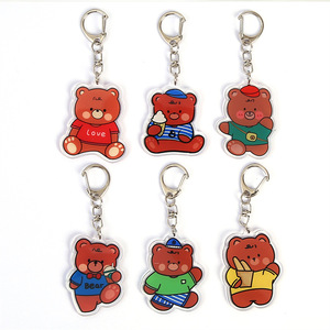 Porte-clés en PVC transparent en gros, motif ours de dessin animé imprimé UV, accessoires de <span class=keywords><strong>sac</strong></span> à dos tendance, souvenir d'entreprise - Product Image 1