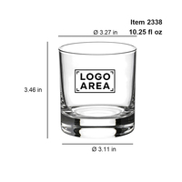 Verre à whisky en verre de 10,25 oz avec base épaisse, transparent, pour whisky, vodka, usage en bar, vente en gros