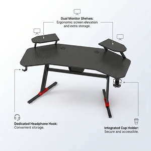 Wholesale Wooden Gaming Computer <b>Desk</b> with <b>Large</b> Desktop Dual Shelves Cup Holder & Extendable Design - Product Image 3