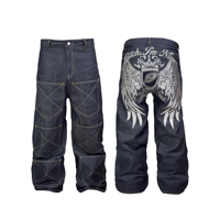 Jean Homme Premium Original avec Broderie Écusson Royal, Effet Délavé Vintage, Coupe Droite, Haute Qualité, Denim Baggy pour Femme