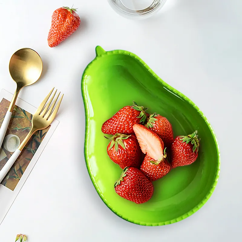 Peralatan makan plastik, kreatif lucu desain alpukat bentuk melamin piring pencampur Salad buah rumah tangga makanan ringan piring