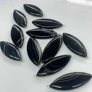 <strong>Black</strong> Agate 20X52MM Big Size Wheat Spike Horse-eye Leaf Shape 8mmt Gemstone <strong>Beads</strong> for Pendant Earring Jewelry Making - Product Image 1