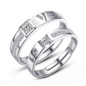 Anillos para Parejas, Anillo de Compromiso de Plata de Ley Ajustable con Forma de Corazón Abierto para Parejas, para Bodas - Product Image 3