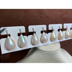 Pendientes de Perlas Akoya en Forma de Gota de Agua de 14x21 mm con Tres Diamantes en Oro de 18K, Perlas Blancas de Agua de Mar, Joyería de Lujo para Mujer, para Bodas - Product Image 1