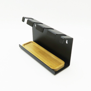 Porte-<span class=keywords><strong>brosse</strong></span> à dents WELAND en acier inoxydable avec revêtement en poudre pour 4 têtes de <span class=keywords><strong>brosse</strong></span> à dents avec plateau d'égouttement en bambou - Product Image 3