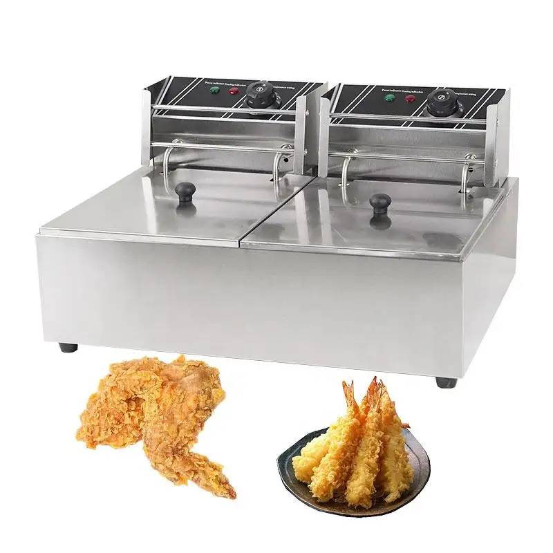 Mesin penggoreng minyak komersial otomatis menggunakan Comercial King Hot Dog Double Chicken Chip bebek dll. Penggorengan dalam Gas dan listrik