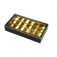 Boîte à dattes en bois noir avec couvercle en acrylique, insert séparateur en feuille d'or, logo personnalisé pour l'emballage de friandises du Ramadan et de l'Aïd et la présentation en magasin