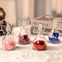 Rose éternelle multicolore en forme d'ange sous cloche en verre avec lumière LED – Cadeau pour la Saint-Valentin et la Fête des Mères