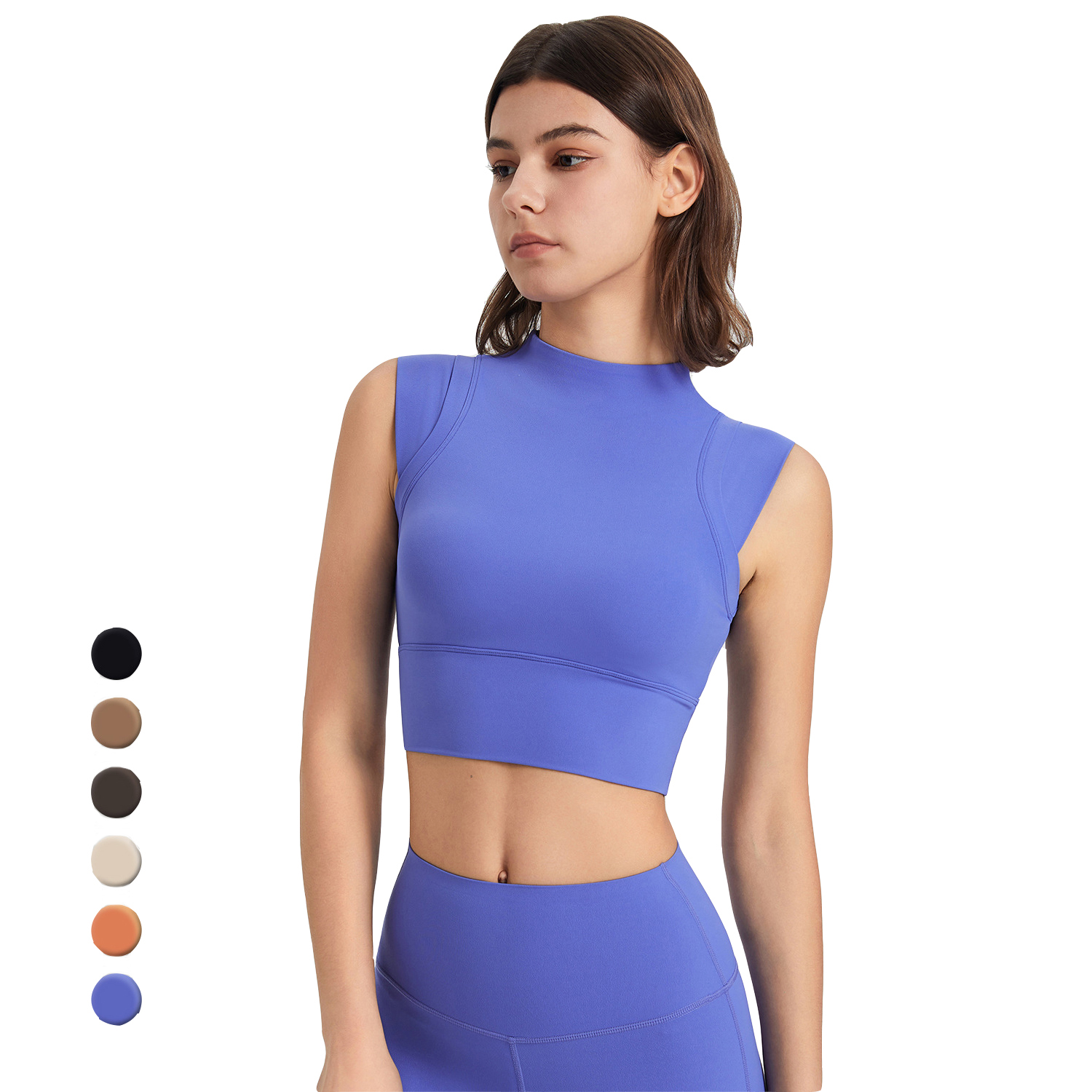 High Elastic Shockproof Sports Bra Tank Top High Neck Fixed Cup Yoga Wear Quick Dry Fitness Tops Breathable Seamless Running