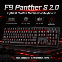 Clavier mécanique filaire USB F9 Panther S 2.0, 104 touches NKRO, pavé supérieur en alliage, rétroéclairage LED rouge, étanche, ergonomique pour les joueurs et le bureau