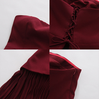 Robe longue plissée bordeaux élégante à pétales 3D pour femme, design bustier sans bretelles, taille haute, fluide, pour soirées et fêtes, vente en gros