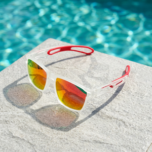 [BITROMAN] 24g Light Weight White Half Rim Frame Clear Red Mirror Polar Lens Sports <b>Sunglasses</b> for Unisex Outdoor Use - Product Image 2