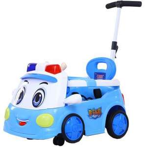 รถตำรวจฮงซี ของเล่นขี่ได้สำหรับเด็กอายุ 2-4 ปี รถยนต์ไฟฟ้าแบบเข็น สีฟ้าและชมพู รถการ์ตูนพลาสติก - Product Image 2