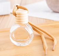 Diffuseur rechargeable de 10 ml avec bouchon en bois naturel, flacon de parfum rond à suspendre dans la voiture avec corde tressée