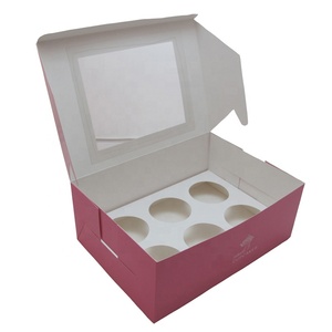 Tùy Chỉnh Màu Hồng 6 Cupcake Bánh Cookie Bao Bì Có Thể Gập Lại Hộp Giấy Với Thẻ Chèn - Product Image 5